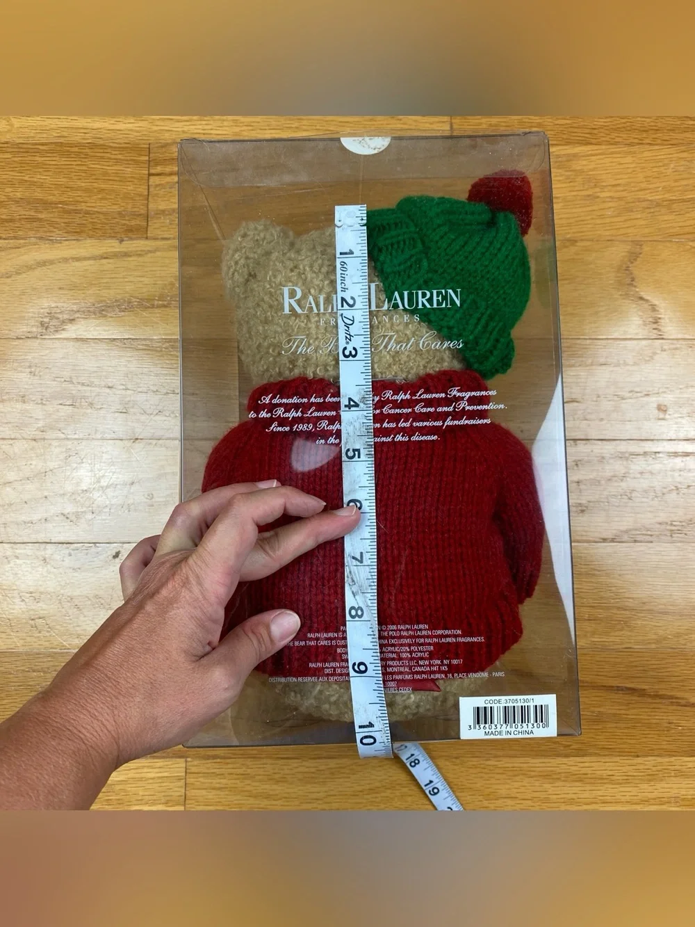Vintage Polo Ralph Lauren Fragrance Plush Bear Red Sweater Green Knit Hat 2006